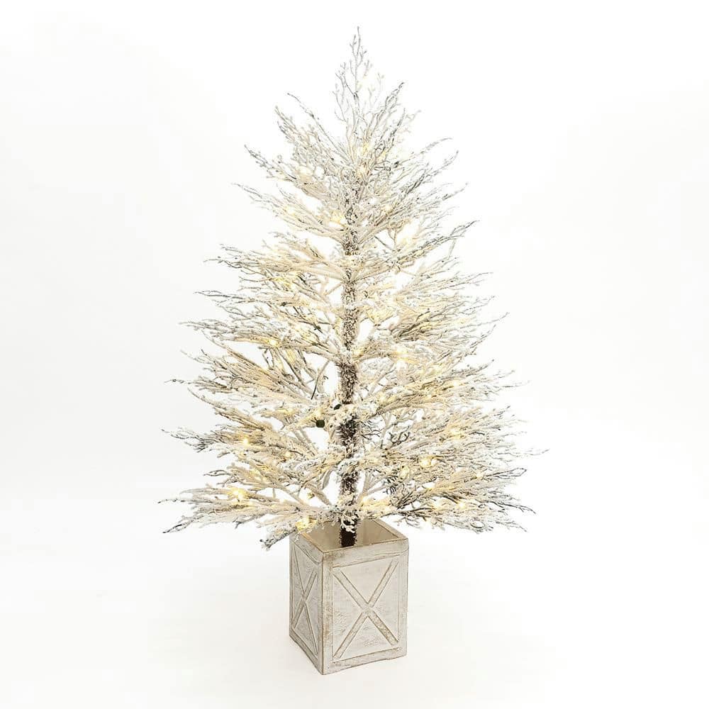 5 ft. PreLit Snowy Artificial Christmas Tree with Warm White Lights in Rustic MgO Crate price history on PriceWatchPro