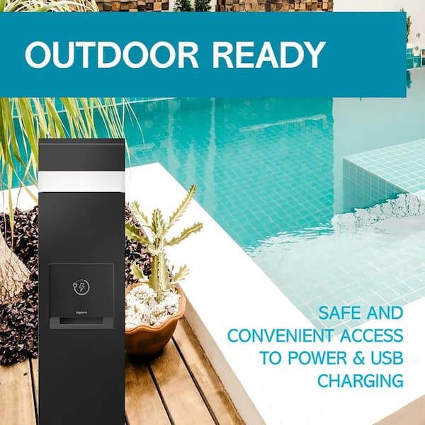 Wiremold 48 in. 2-Gang Black GFCI Receptacle and 4-Port USB Outlet Outdoor Charging Station with Area Light