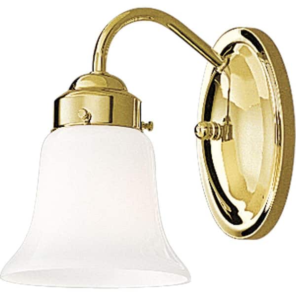 Progress Lighting Opal Glass Collection 1-Light Polished Brass Bath Sconce with White Opal Glass Shade