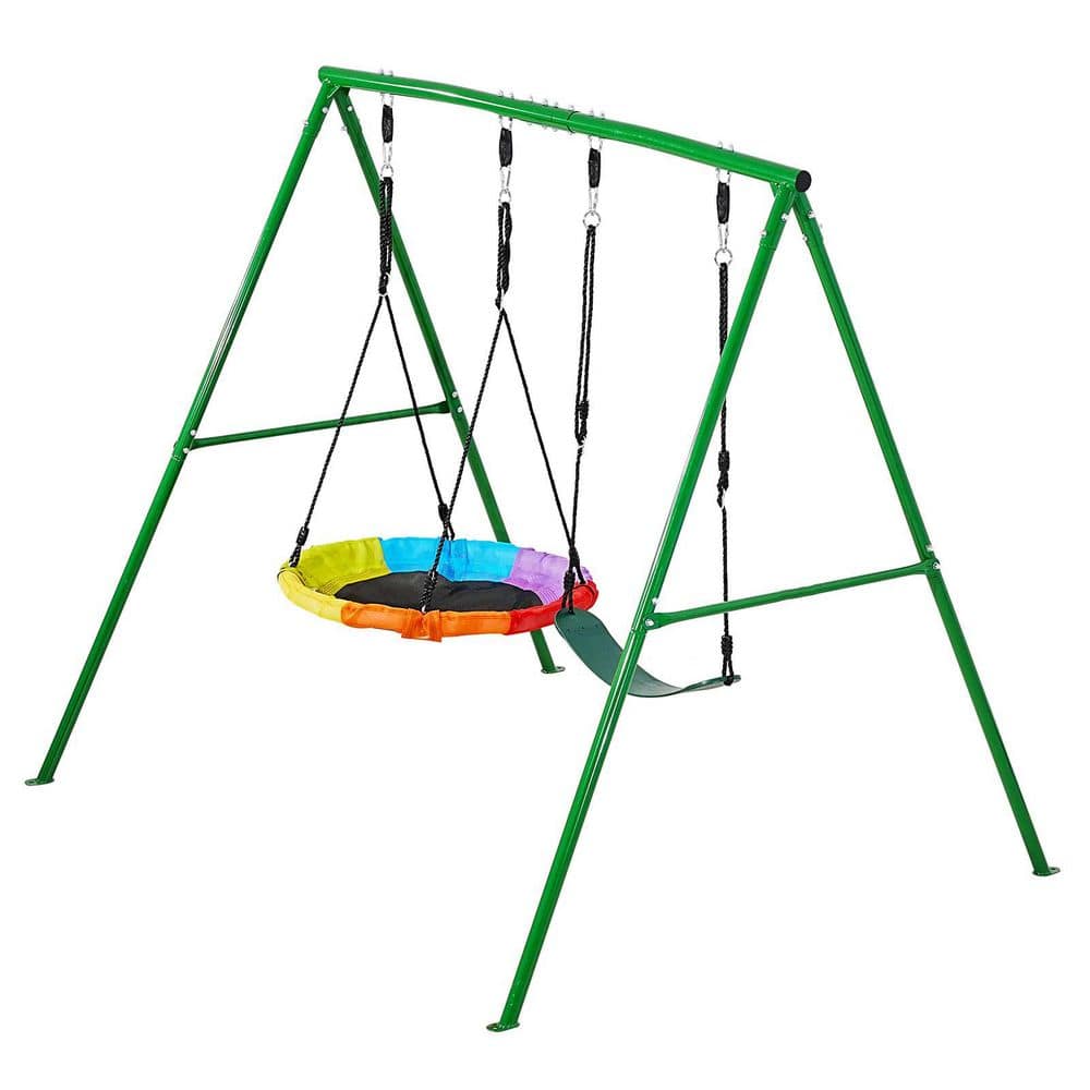 Swing Set for Backyard, 32 in. Saucer Swing Seat and Belt Seat, with Heavy Duty A-Frame Metal Stand, 440 lbs. Load price history on PriceWatchPro