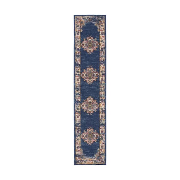 2 X 10 Blue Oriental Washable Area Rug Runner Rug