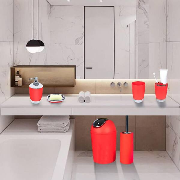 Dyiom Bathroom Accessories Set 6-Pieces Plastic (Red)