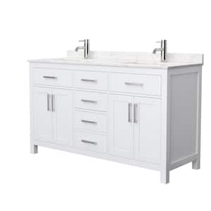 Beckett 60 in. W x 22 in. D Double Bath Vanity in White with Cultured Marble Vanity Top in Carrara with White Basins