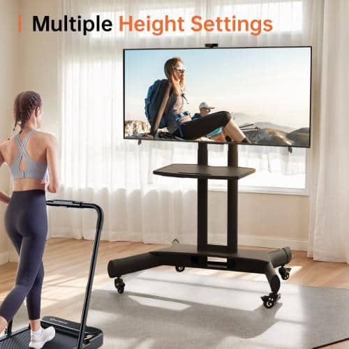 Universal Swivel TV Standalone Mount for 32 in. - 80 in. TVs with Adjustable Table Top Tiltable and Locking Wheels Black Electrical