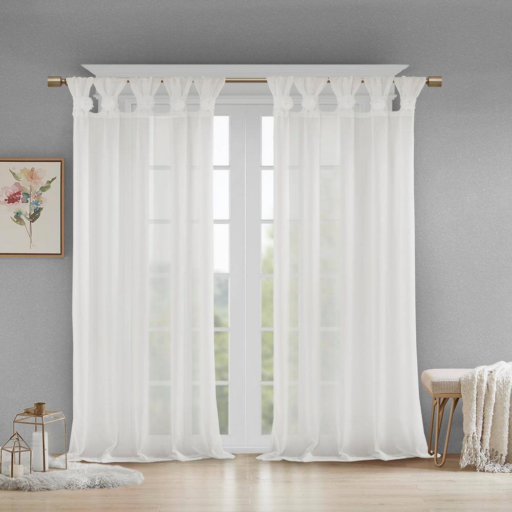 White Faux Linen Sheer Tab Top Curtain Panel