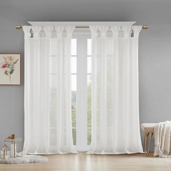 Florah White Faux Linen 50 in. W x 95 in. L Sheer Curtain (Single Panel)