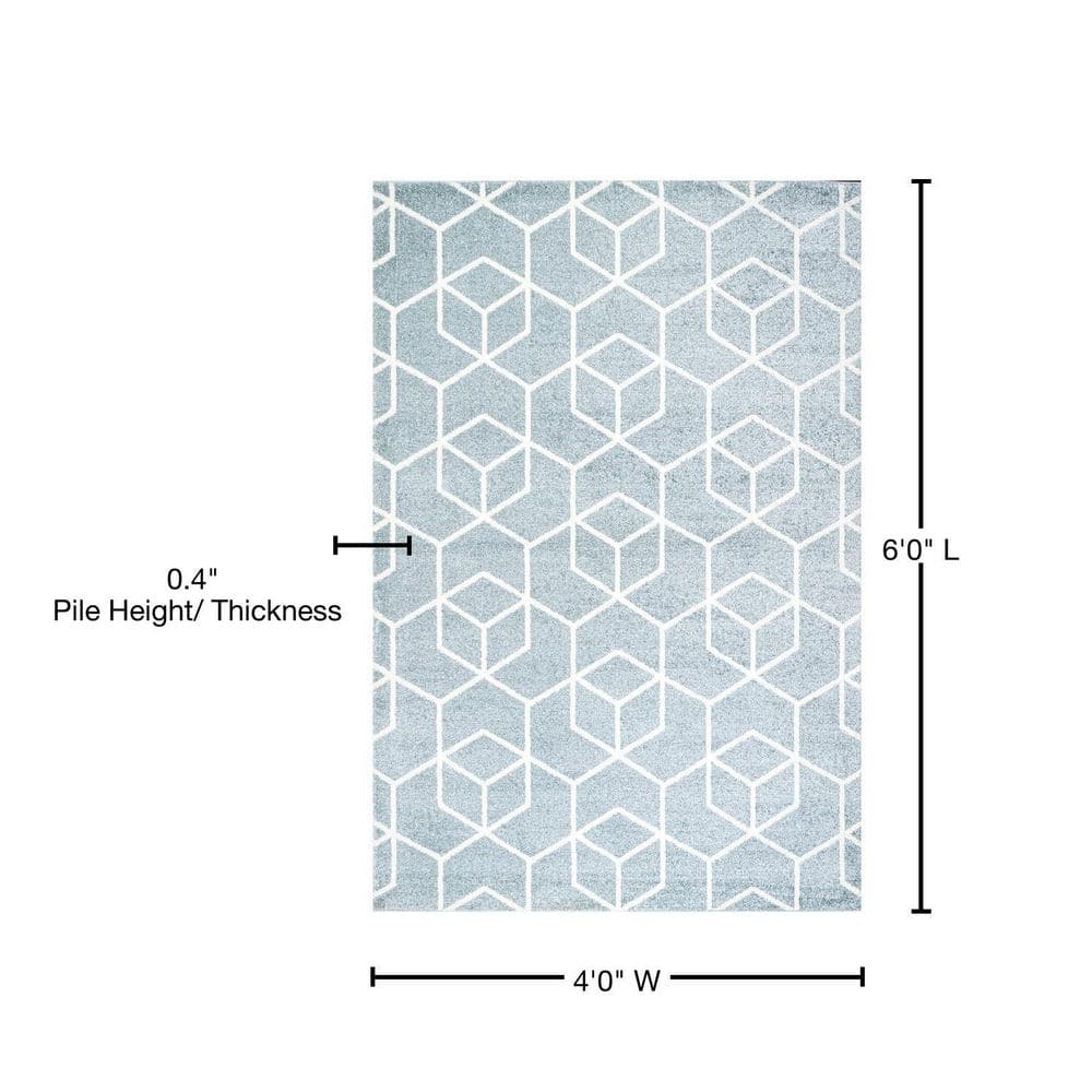 Light Blue and White Geometric 4' x 6' Area Rug