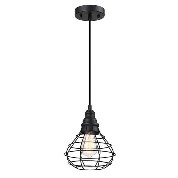 BOEKA ARCTURUS 1-Light Matte Black Mini Chandelier with Steel Cage Shade