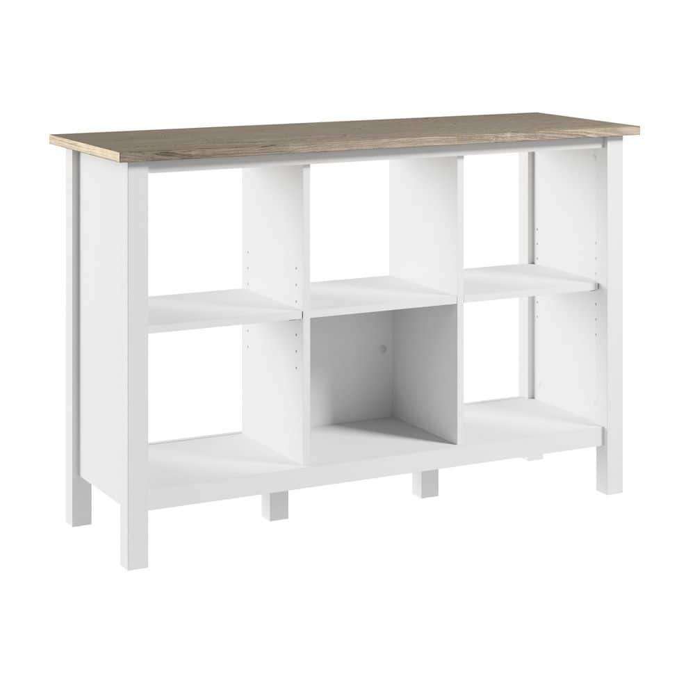 Mayfield 30 in. Tall Shiplap Gray/Pure White Particle Board Bookcase with Cubbies