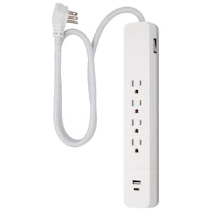 4-Outlet 1 USB-A 1 USB-C Surge Protector with 3 ft. Braided Cord, White