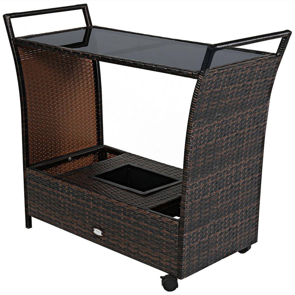43 in. L PE Wicker Outdoor Serving Bar Cart with Ice Bucket price history on PriceWatchPro