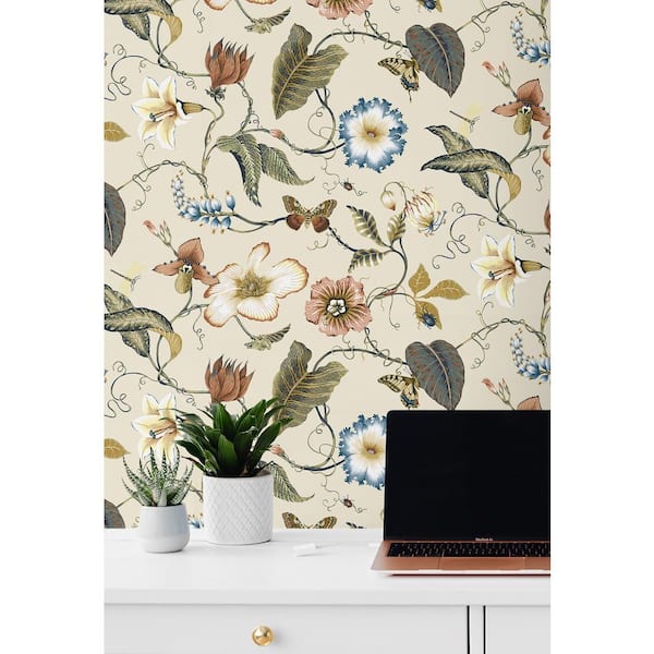 40.5 sq. ft. Alabaster Summer Garden Floral Vinyl Peel and Stick Wallpaper Roll