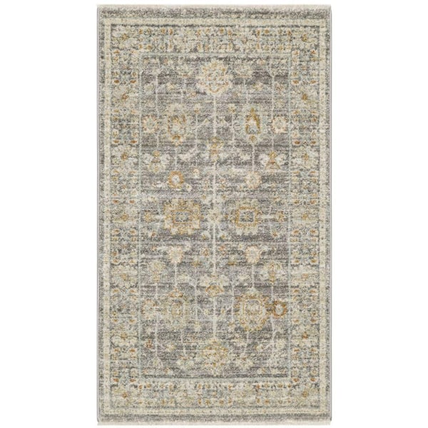 Oases Grey 3 ft. x 5 ft. Distressed Traditional Area Rug