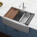 16-Gauge Stainless Steel 33 in. Single Bowl Farmhouse Apron Workstation Kitchen Sink