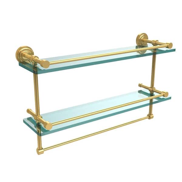 Allied Brass Dottingham 22 in. L x 12 in. H x in. W 2-Tier Gallery Clear  Glass Bathroom Shelf with Towel Bar in Polished Brass DT-2TB/22-GAL-PB  The Home Depot