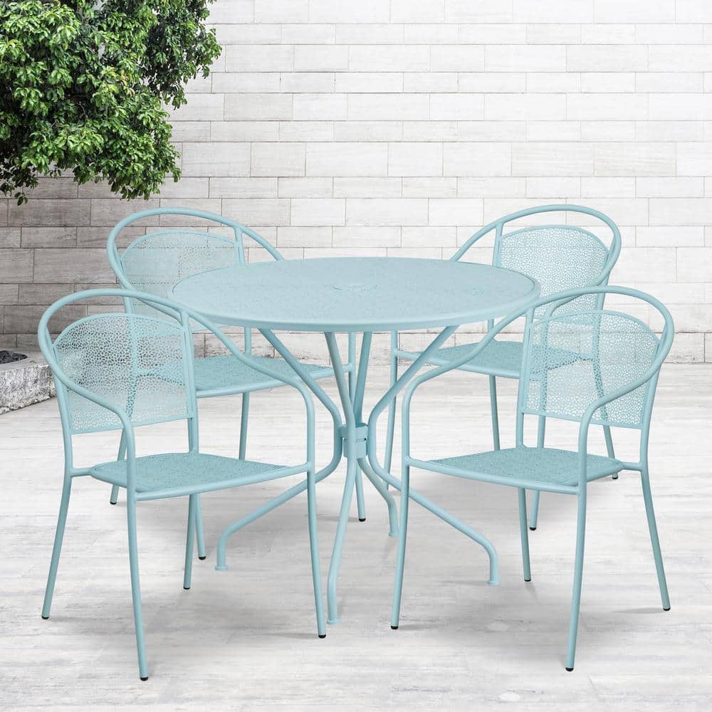Blue 5-Piece Metal Round Outdoor Bistro Set price history on PriceWatchPro