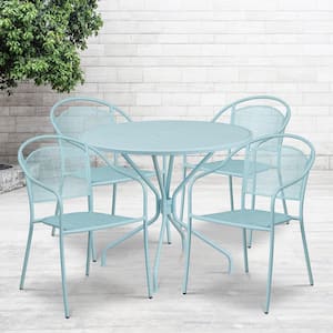 Blue 5-Piece Metal Round Outdoor Bistro Set