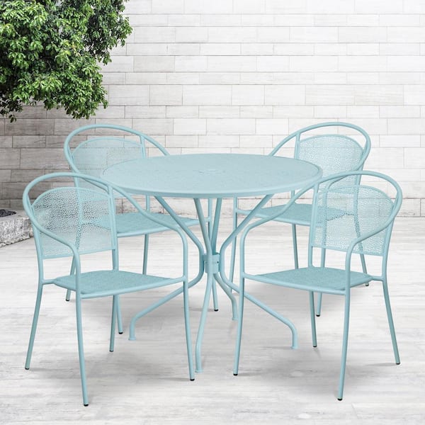 Carnegy Avenue Blue 5-Piece Metal Round Outdoor Bistro Set