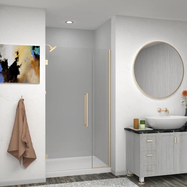 Transolid Elizabeth 41.5 in. W x 76 in. H Hinged Frameless Shower Door in Champagne Bronze with Clear Glass