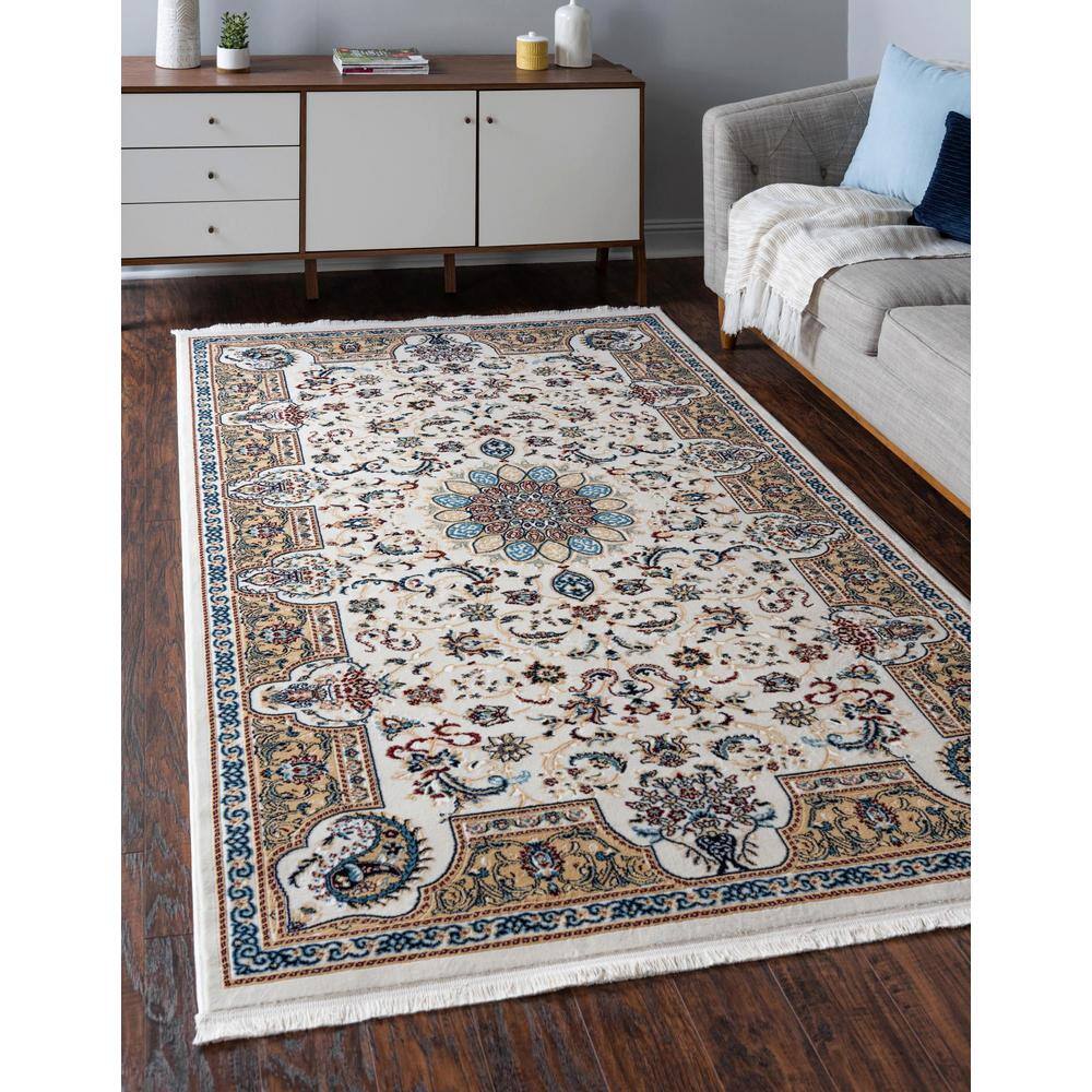 Elegant Ivory Floral 3' x 5' Rectangular Synthetic Rug