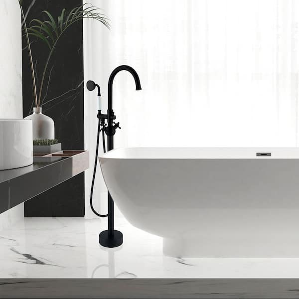 Satico 2-Handle Freestanding Tub Faucet with Round Hand Shower in Matte Black