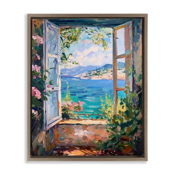 Stupell Industries Window Sea View by LSR Design Studio Brown Floater Frame Nature Graphic Art Print 31 in. x 25 in.