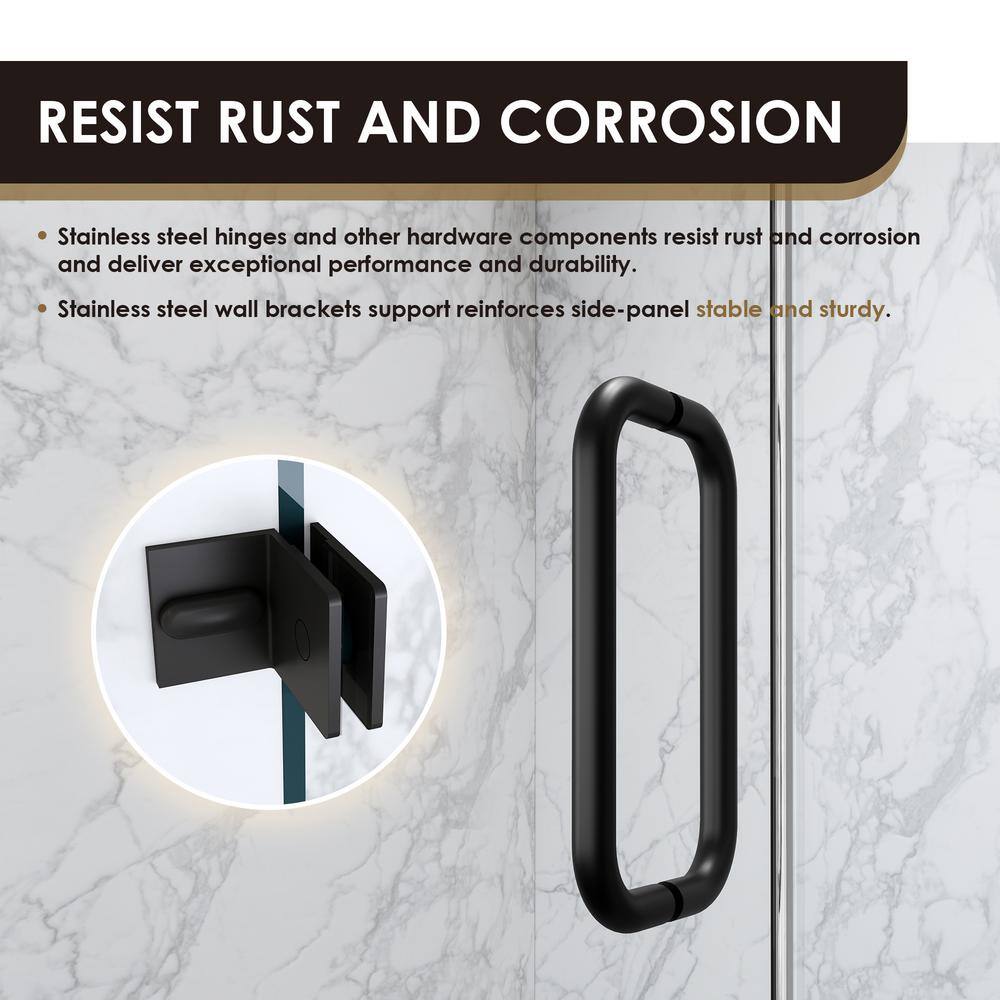 Matte Black Frameless Pivot Shower Door with Clear Glass