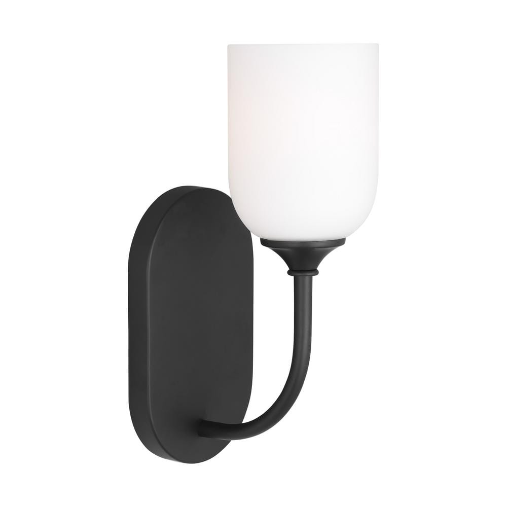 Emile Small 4.625 in. 1-Light Midnight Black Bathroom Vanity Light with White Etched Glass Shade price history on PriceWatchPro