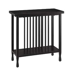Ironcraft 12 in. W x 24 in. D x 24 in. H Black Wash Rectangle Wood Top Narrow End/Side Table with Shelf