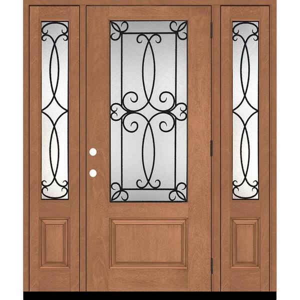 Steves & Sons Regency 64 in. x 80 in. Georgian Decorative Glass LHOS 3/4Lite AW Mahogany Fiberglass Prehung Front Door w/Dbl12in.SL