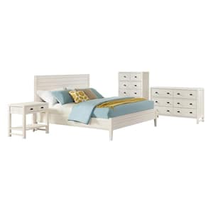 Arden 4-Piece Bedroom Set with King Bed, 2-Drawer Nightstand with Open Shelf, 5-Drawer Chest, 6-Drawer Dresser, White