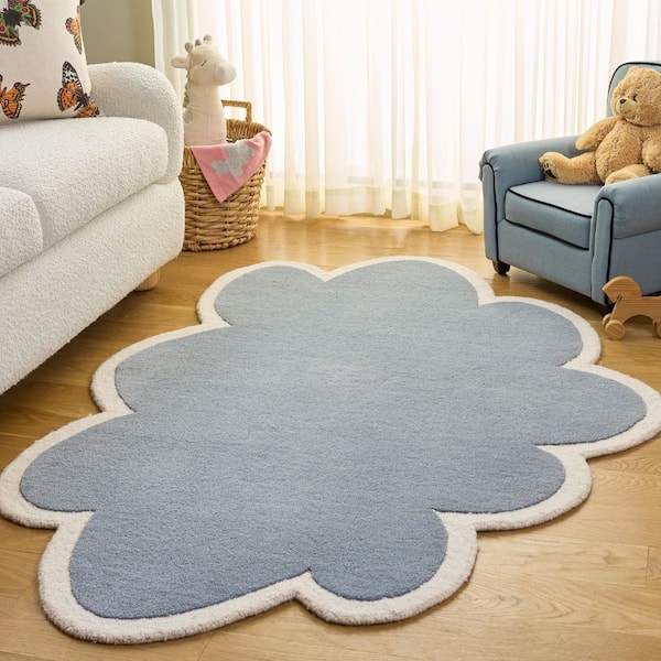 Kids 4 ft. x 6 ft. Specialty Blue/Ivory Playful Solid Color Area Rug