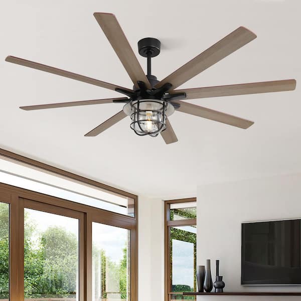 66 in. Indoor Brown Modern Ceiling Fan with LED Light with Remote, Downrod Mount