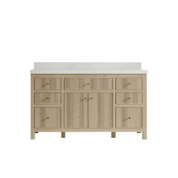 Willow Collections Sonoma Oak 60 in. W x 22 in. D x 36 in. H Single Sink Bath Vanity in White Oak with 2 in. Carrara Quartz Top