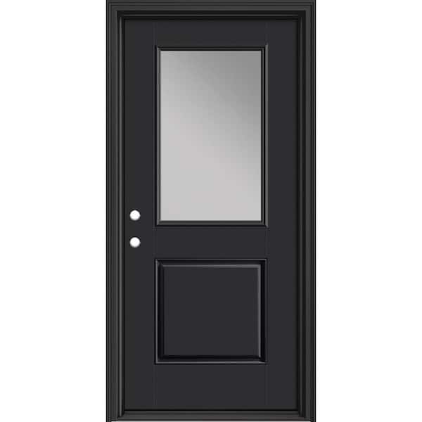 Masonite Performance Door System 36 in. x 80 in. 1/2 Lite Clear Right-Hand Inswing Black Smooth Fiberglass Prehung Front Door