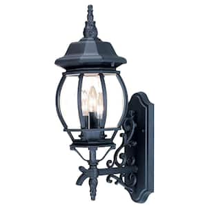 Chateau Collection 3-Light Matte Black Outdoor Wall Lantern Sconce