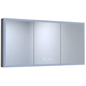 60 in. W x 30 in. H Large Rectangular Silver Aluminum Recessed/Surface Mount Left Medicine Cabinet with Mirror LED
