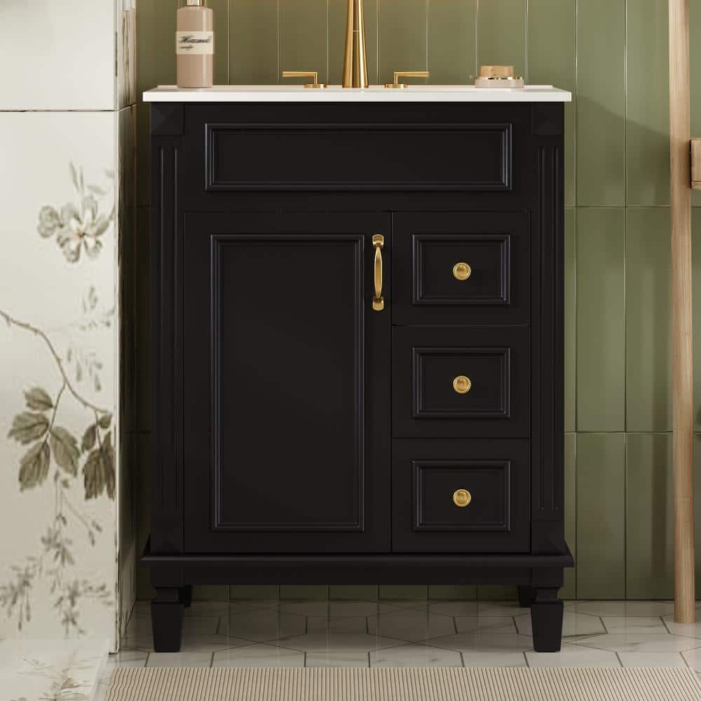 24 in. W x 18 in. D Black Freestanding Bathroom Vanity with Ceramic Sink, 2 Drawers, Adjustable Shelf,Soft-Close Hinges