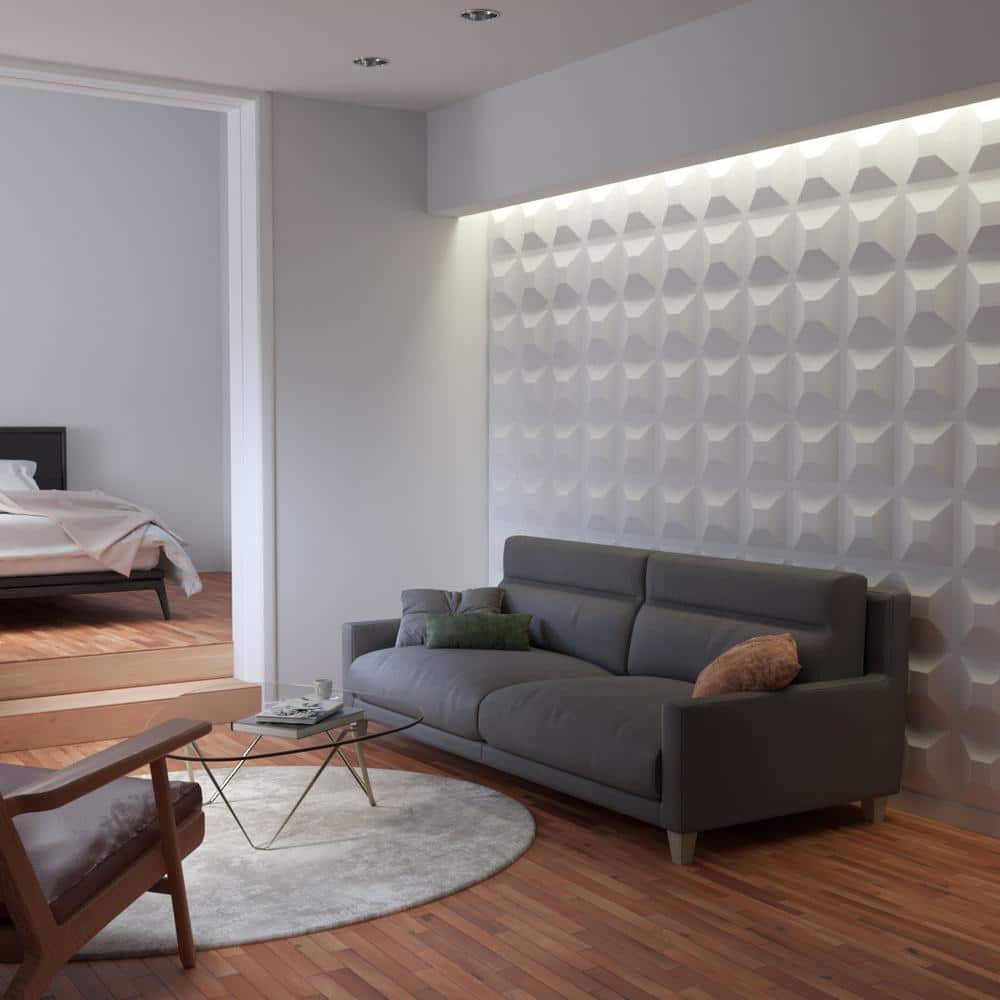 White 12" Square PVC 3D Wall Panels, Set of 10
