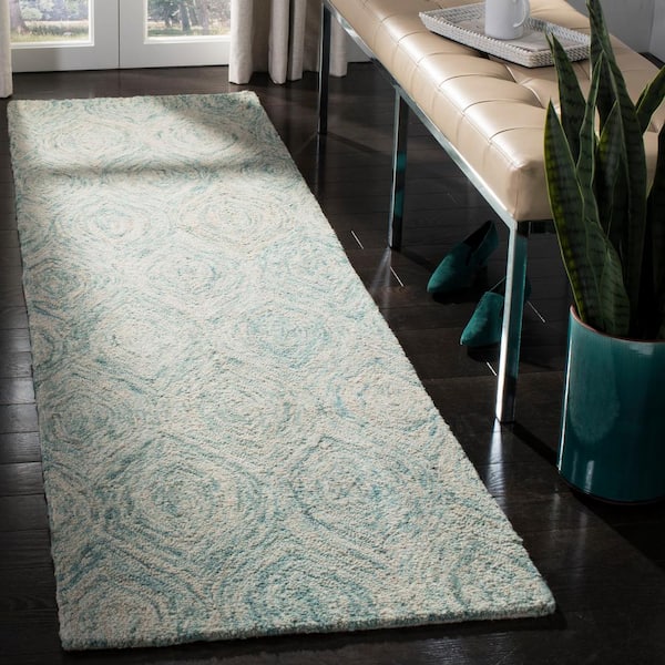 Ikat Ivory/Sea Blue 2 ft. x 12 ft. Geometric Runner Rug