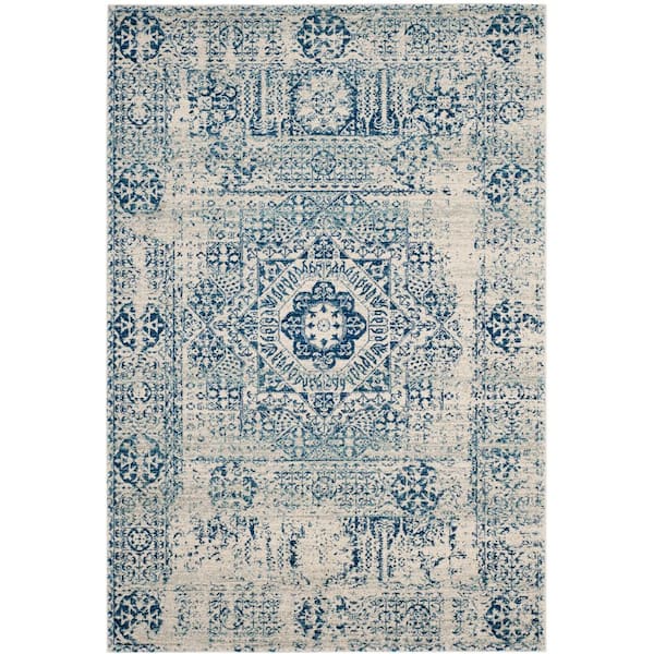 SAFAVIEH Evoke Ivory/Blue 7 ft. x 9 ft. Distressed Medallion Area Rug