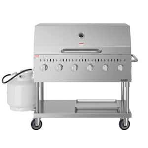 Portable Commercial Outdoor Propane Grill 48 in. with Roll Dome Cover in Stainless Steel