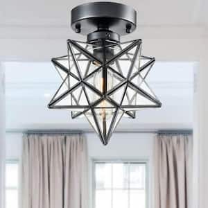 4.72 in. 1-Light Black Modern Semi-Flush Mount with Clear Glass Shade and No Bulbs Included 1-Pack