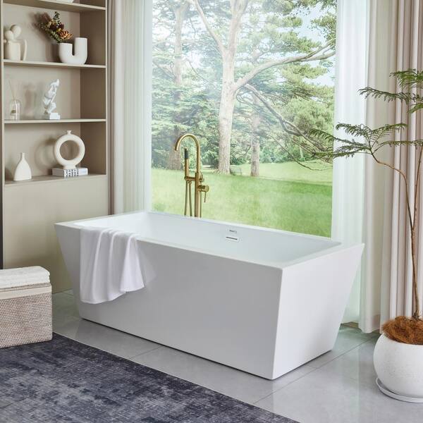 Vanity Art Tarbes 67 in. Acrylic Flatbottom Freestanding Bathtub in Pure White