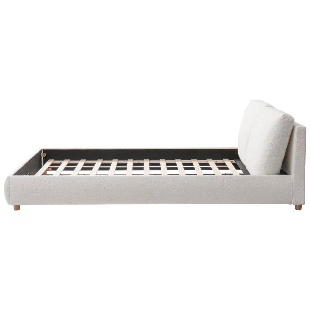 Linden White Boucle Fabric Upholstered Wood Frame Queen Size Platform Bed with Removable Pillow Headboard - thumbnail 7