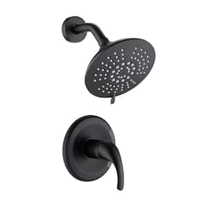 ACAD 5-Spray Patterns with 1.8 GPM 6 in. Wall Mount Fixed Shower Head with Handle Trim and Valve in Matte Black