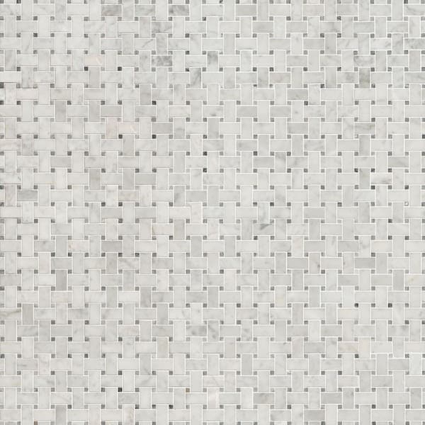 Diflart Carrara White Marble Mosaic Tile – 1x2 Inch Basketweave, Polished, 5 Sheets Per Pack, For Kitchen & Bath Backsplash