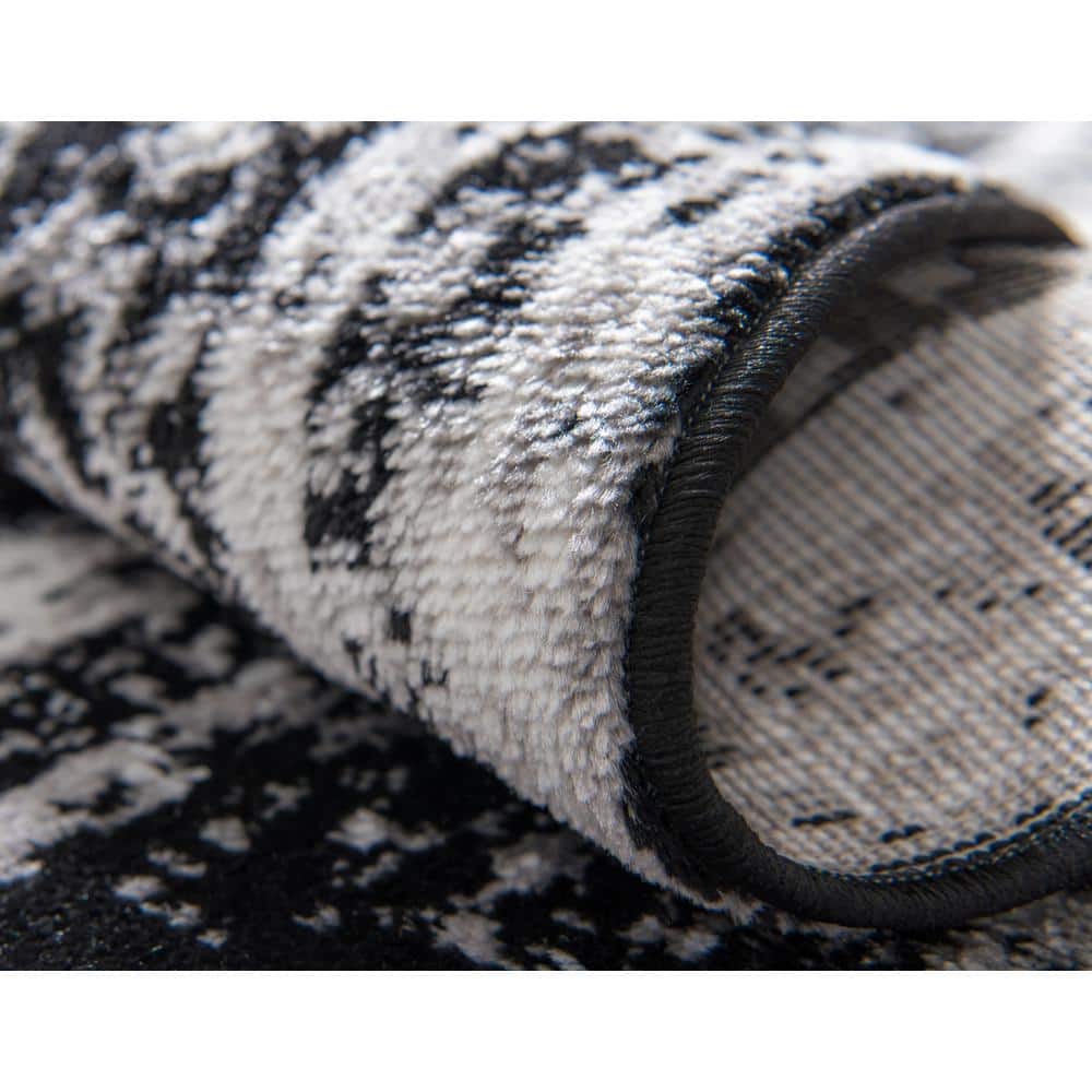 Reversible Easy-Care Synthetic Black Rectangular Rug