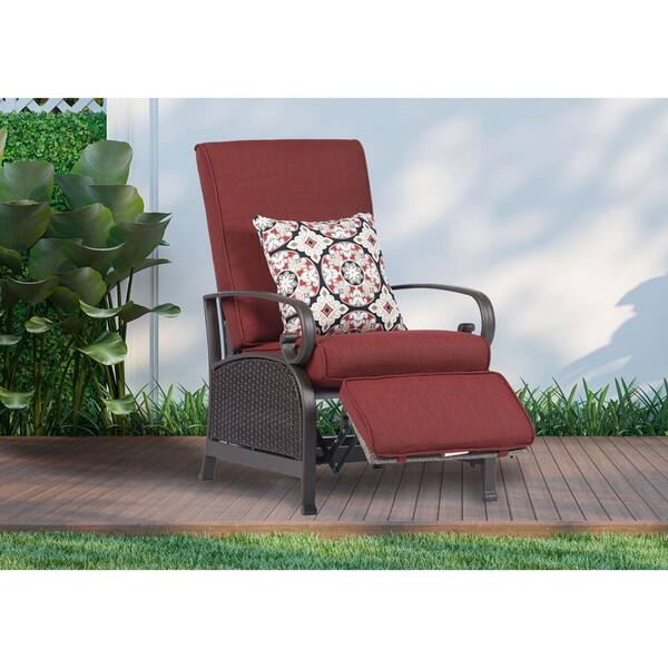 Red Adjustable Wicker Outdoor Recliner with Water Resistant Cushions