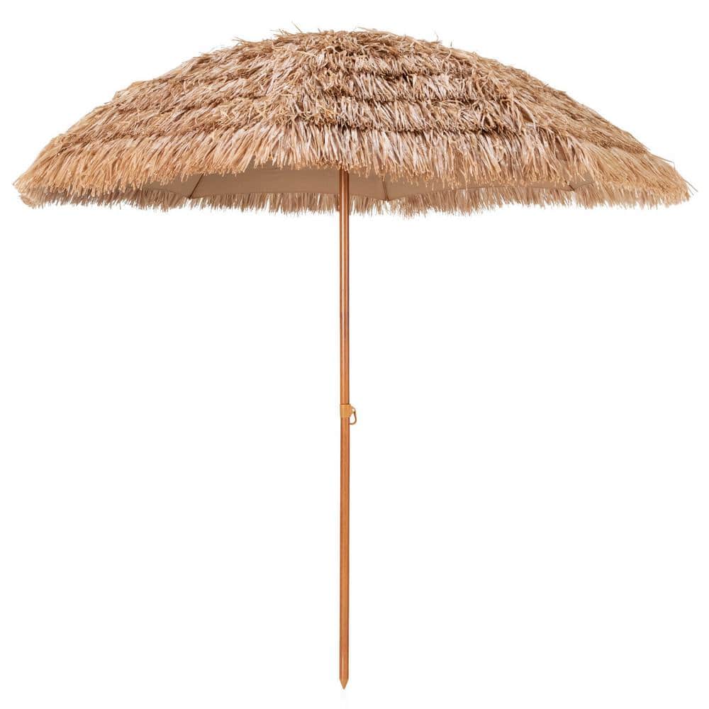 ANGELES HOME 8 ft. Steel Thatched Tiki Market Patio Umbrella